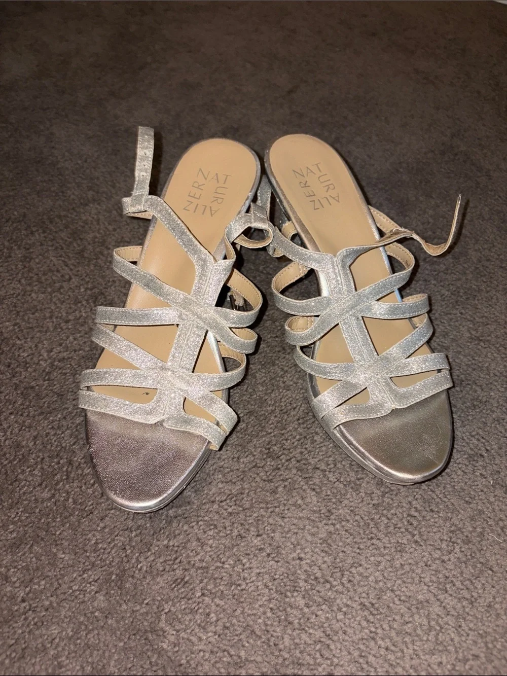 Naturalizer Silver Glitter Strappy Heels